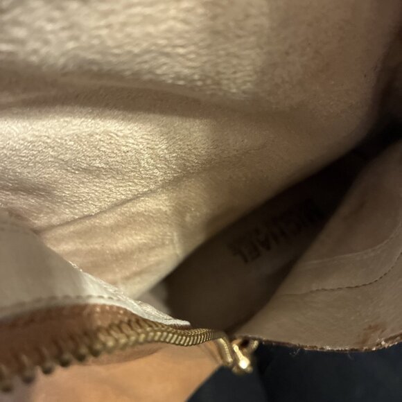 MICHAEL KORS FULTON HARNESS Camel Brown  GOLD MK LOGO LUGGAGE RIDING BOOTS 7.5 - Picture 7 of 9